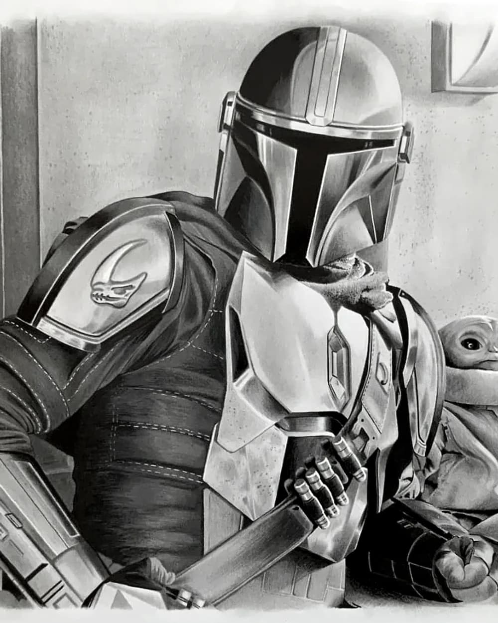 Dessin du Mandalorien par Romain Gomez, ProSkin-R Cahors