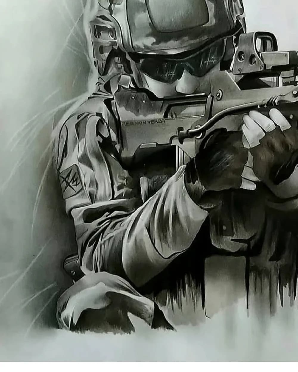 Tatouage réaliste sur thème militaire, noir et gris, ProSkin-R Cahors