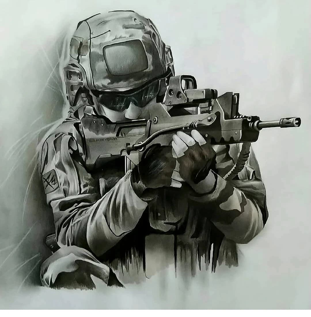 Tatouage réaliste sur thème militaire, noir et gris, ProSkin-R Cahors